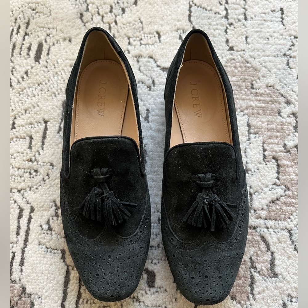 J. Crew Black Suede Oxford Style Tassel Loafer Flats Size 5